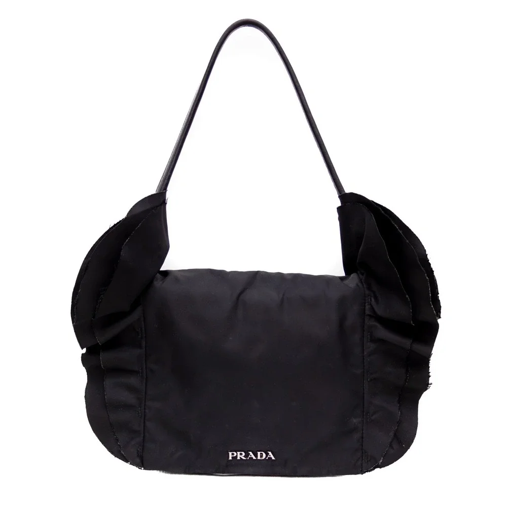 Authentic Women's Prada Tessuto‎ Black Nylon Ruffle Shoulder Bag